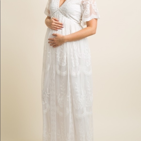 PinkBlush White Lace Mesh Maternity Maxi D… - Picture 7 of 14